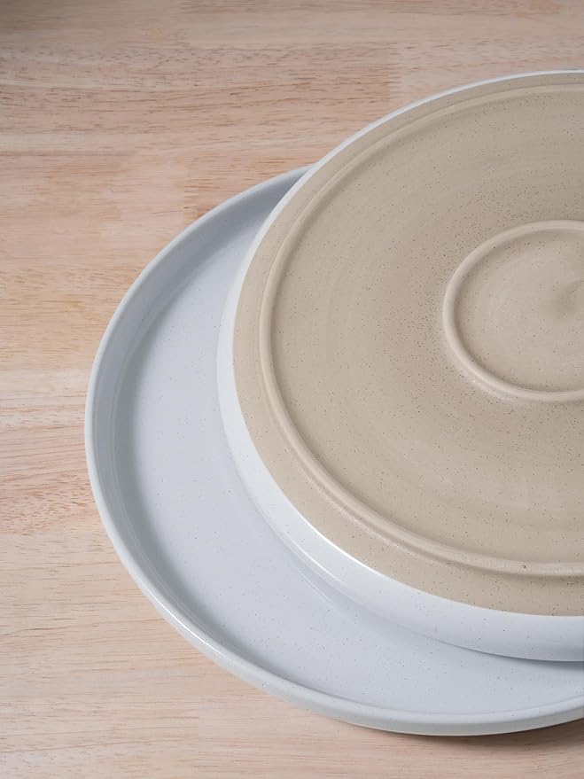 famiware Milkyway Dinner Plates, 10.24 inch Plates for 6, Stoneware Dessert Dish Set for Kitchen, Speckled Handmade Ceramic Plates, Microwave and Dishwasher Safe, Light Grey