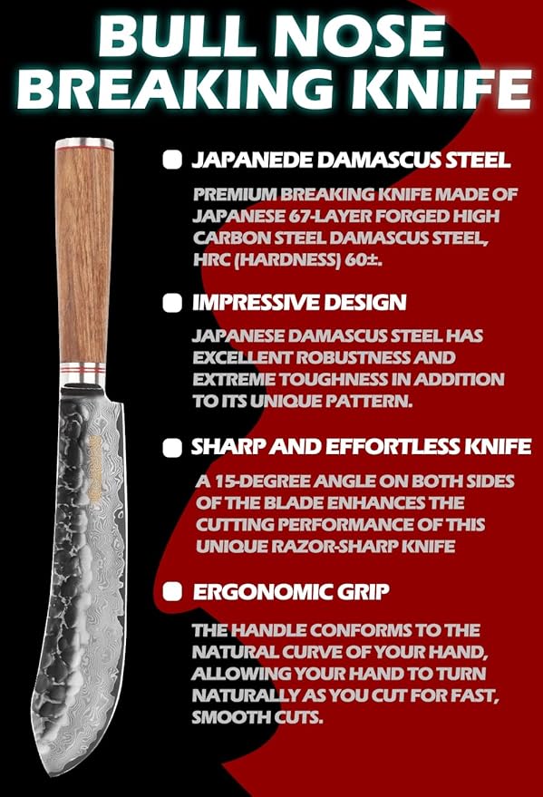 YOUSUNLONG Breaking Knives 8 inch Butcher Knife Japanese Hammered Damascus Steel Natural Walnut Wooden Handle