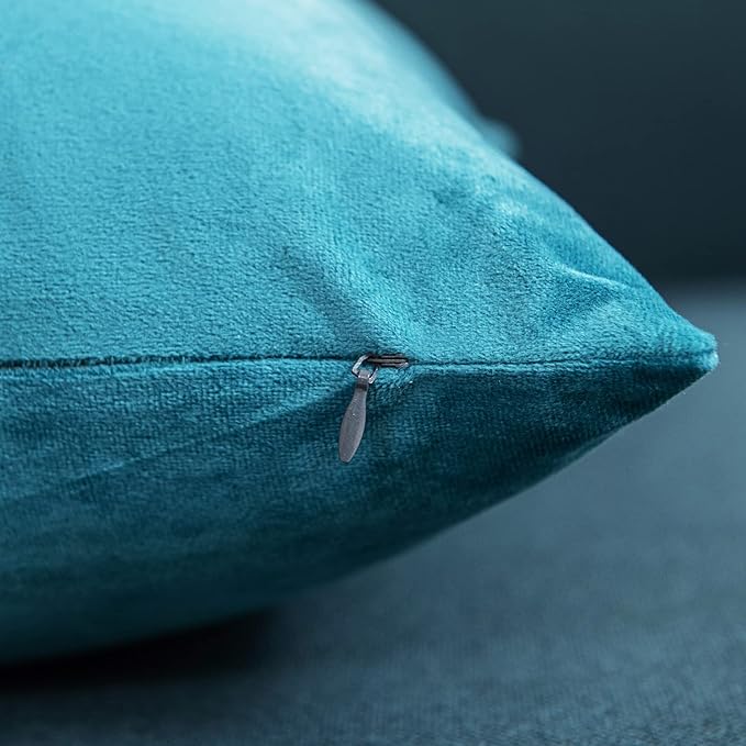 Turquoise Throw Pillow Covers 2 Pack 20 x 20 Inch Cozy Soft Velvet Square Decorative Pillow Cases, Lumbar Toss Pillow Shams, Euro Cushion Covers for Farmhouse, Couch, Sofa, Bed