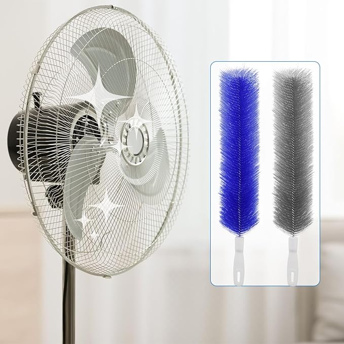 2 Pcs Cobweb Duster, Bendable Fan Cleaner Brushes Set Reusable, Plastic Microfiber Duster for Air Conditioning Shutters,Ceiling Fan, Blades, Curtains,Air Vents(Blue,Gray)