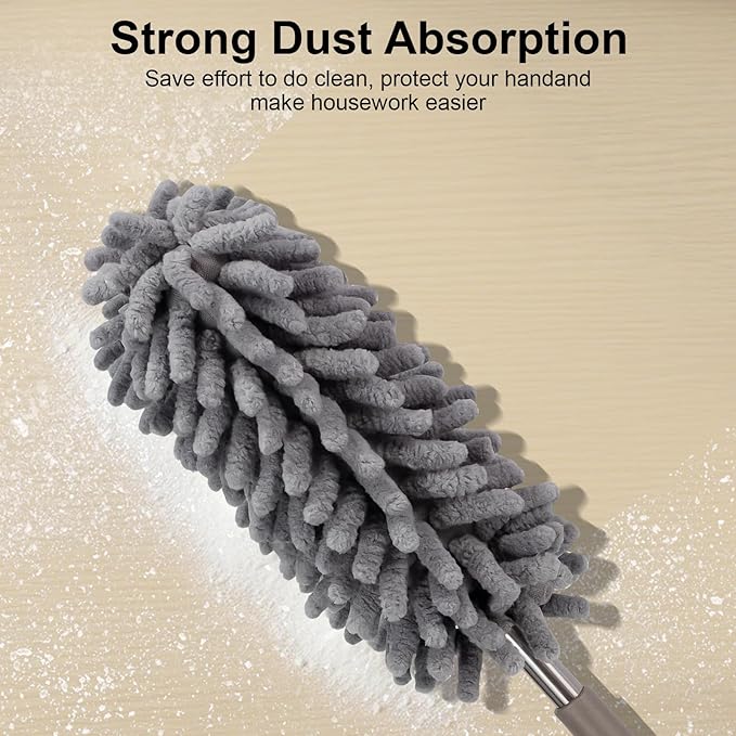 Microfiber Feather Duster for Cleaning,Sheneyron Washable Dusters,with 2pcs Replaceable Microfiber Head,Detachable Cleaning Supplies for Car,Ceiling Fan,Window,Furniture,Office