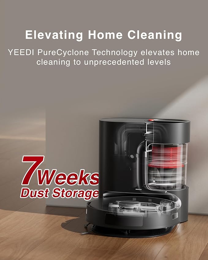 Yeedi C12 PRO Plus Robot Vacuum and Mop, 8000Pa Strong Suction, Vibrating Mopping, 7-Week Dust Storage, Bagless Dust Container, ZeroTangle Brush, Black