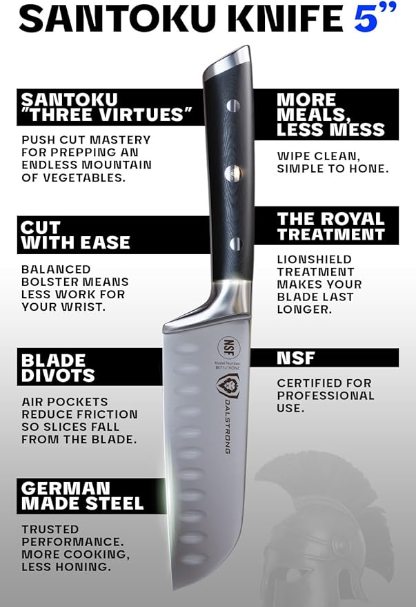 Dalstrong Santoku Knife - 5 inch - Gladiator Series Elite - Forged German High Carbon Steel - Black G10 Handle Kitchen Knife - Asian Vegetable Cooking Knife - Sheath Included - NSF Certified