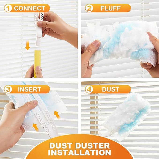 JOYMOOP Disposable Duster for Cleaning, with 1 Handles & 48 Ct Yellow Heavy Duty Refills for Swiffer Feather Duster, Household Cleaning Tool for Electronics, Dusting Furniture, Blinds