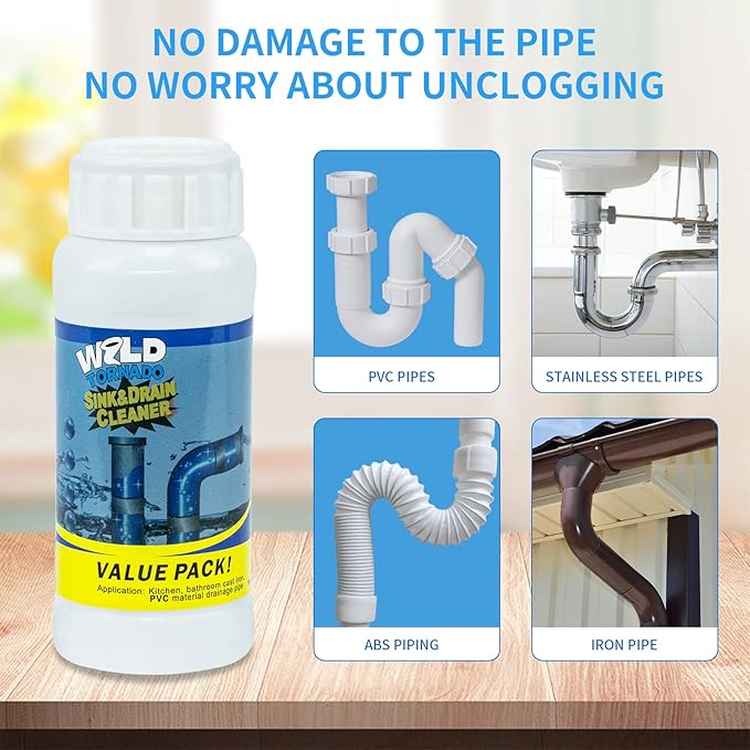 Wild Tornado Pipe Dredge,Powerful Sink Cleaner Powder Fast Foaming for Kitchen Toilet Pipeline Quick Cleaning Tool(4pcs)