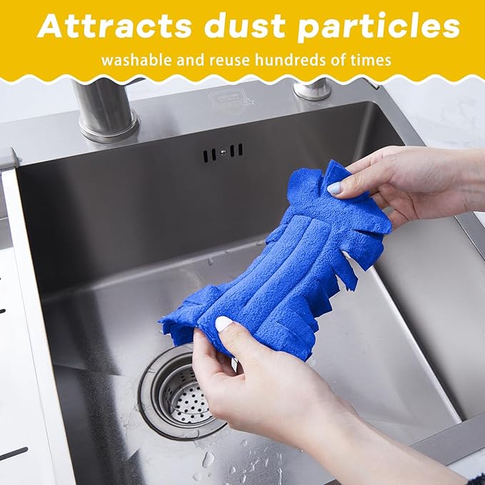 Zubebe 6 Pcs Duster Refill Reusable Fleece Duster Refills Feather Flat Dusters Multi Surface Washable Cleaning Pads Tools for Home, Blinds, Car, Pet, Furniture, Fans (Blue,Yellow,Purple)