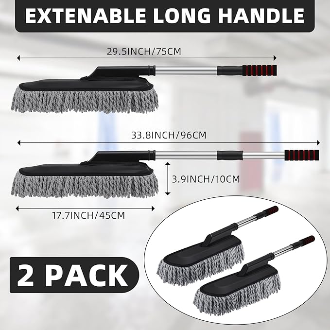 Tanlade 2 Pack Microfiber Car Duster Exterior Scratch Free with Extendable Handle Soft Car Duster Kit for Cleaning Dust Brush Set for Exterior Interior Cleaning Tools (Gray)
