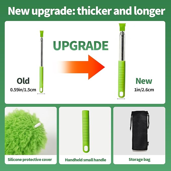 dusters for Cleaning extendable Long Handle,Webster Cobweb Duster with Extension Pole,Spider Web Remover Brush with Pole,Outdoor Web Cleaner Outside for use on Ceilings, cabinets, Walls, Light