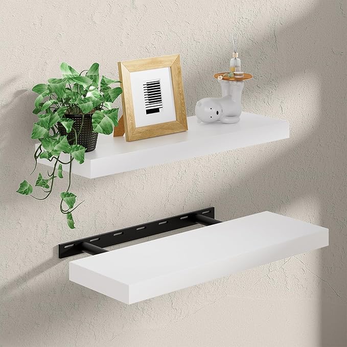 Heimlove 24 inch Floating Shelves for Wall,2 Packs Natural Pine Solid Wood Bathroom Shelf Over Toilet Decor and Storage 8 inches Deep for Kitchen Bedroom Office & Living Room Display Wall Decor