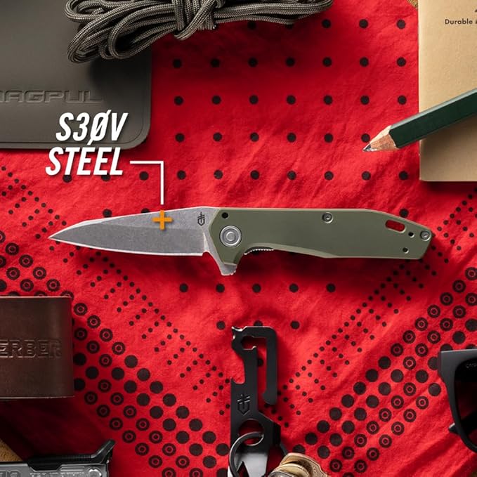 Gerber Gear Fastball - Slim, Lightweight Folding Knife with Lock Release - Pocket Knife with 3-Position Clip - EDC Gear - 3" - Made in USA - Flat Sage