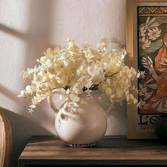 LUKA Antique Ceramic Vase with 2 Handle,6.4 inches Ice Cracked Rustic Vase Minimalist Decor, Decorative Vases for Home Decor, Table, Living Room, Shelf, Christmas Decoration(Small,Ice Cracked White)