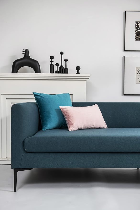 Turquoise Throw Pillow Covers 2 Pack 20 x 20 Inch Cozy Soft Velvet Square Decorative Pillow Cases, Lumbar Toss Pillow Shams, Euro Cushion Covers for Farmhouse, Couch, Sofa, Bed