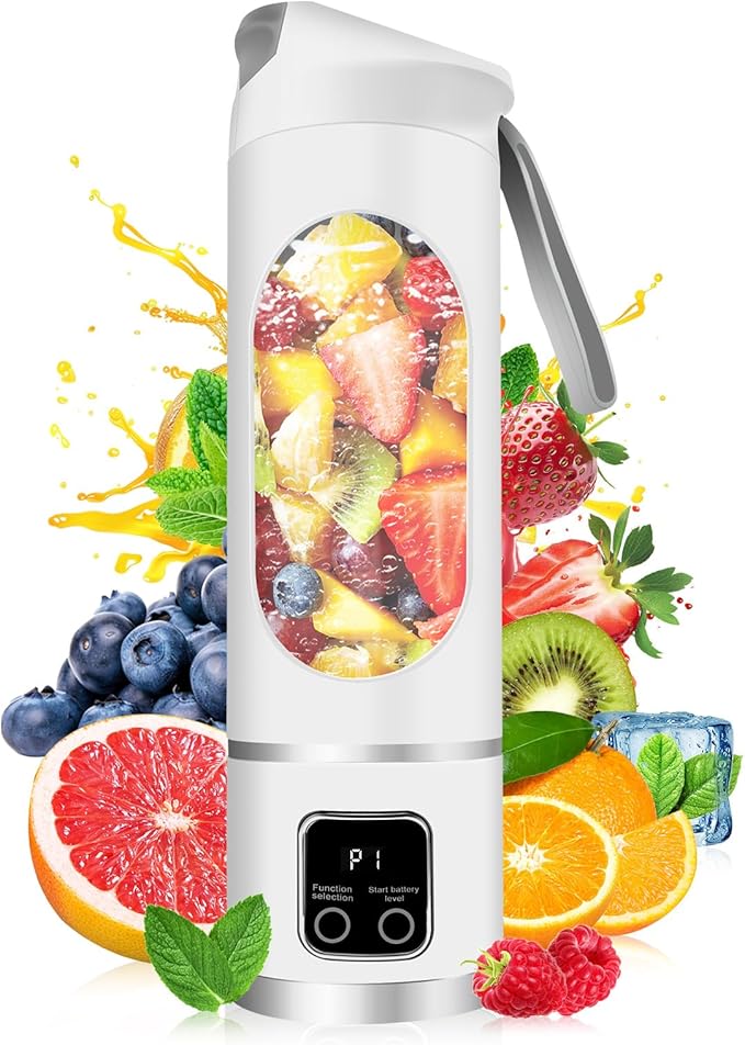 Portable Blender Personal Electric USB,500ML Portable juicer Shakes and Smoothies Blender,Small Blenders,Mixing,Compact、Convenient and Versatile (White)