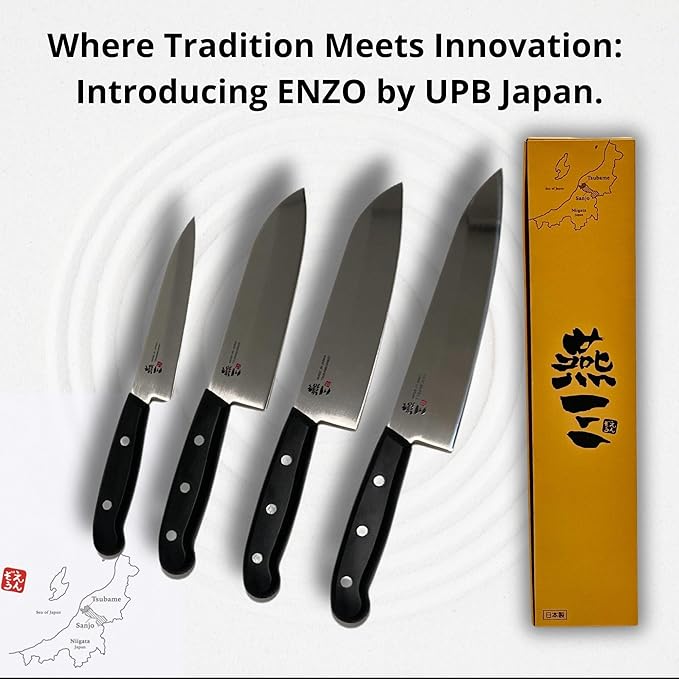 Japanese Chef Knife, 5" Paring Knife by Enzo, Hand Forged, Tsubame Sanjyo Stainless Steel, Light Weight and Versatile Kitchen Knife, Wear/Corrosion Resistance, 9.5" Total Length