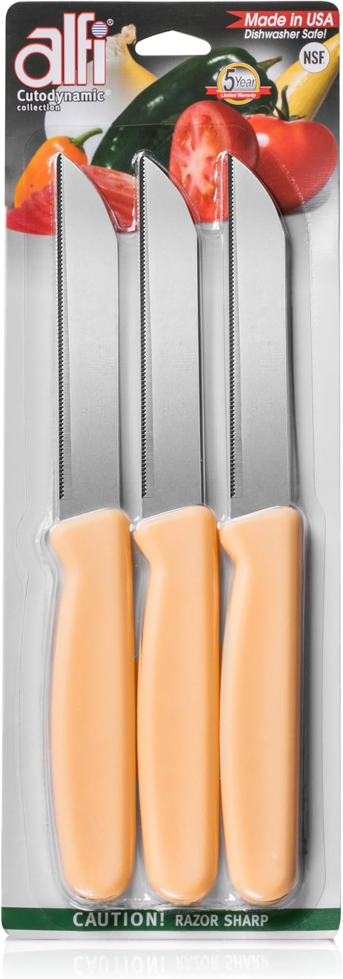 Alfi All-Purpose Knives Aerospace Precision Pointed Tip - Home And Kitchen Supplies - Serrated Steak Knives Set | Made in USA (Loquat)