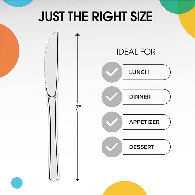Party Solids Clear Plastic Knives 200 Pcs Clear Knives Disposable Utensils Heavy Duty Plastic Cutlery Set Disposable Cutlery Sets Flatware Sets Silverware Set Party Supplies & Party Tableware