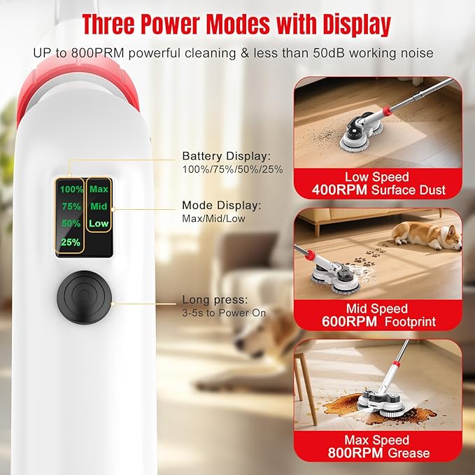 Cordless Electric Mop for Milwaukee M18 Battery (NO Battery), 2 In 1 Spin Mop & Floor Scrubber Machine with LED Light & Water Spray, 800 RPM Electric Mops for Floor Cleaning, Hardwood,Tile,Toilet,Tub
