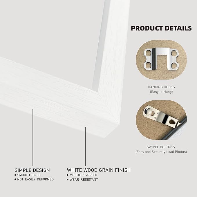 10x10 White Picture Frames set of 3, Made of Wooden and Real Glass Square Photo frame - Displays 8x8 Picture With Mat or 10 x 10 Without Mat, Desktop & Wall Collage Frame set