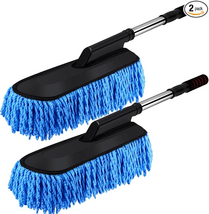 Tanlade 2 Pack Microfiber Car Duster Exterior Scratch Free with Extendable Handle Soft Car Duster Kit for Cleaning Dust Brush Set for Exterior Interior Cleaning Tools (Blue)