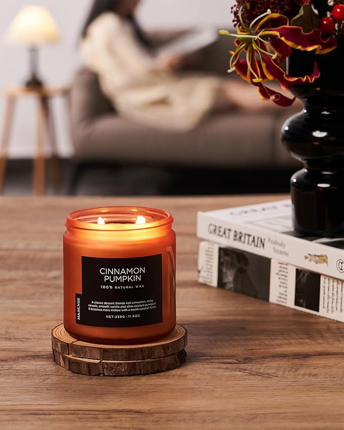 M&SENSE Cinnamon Pumpkin Fall Scented Candles, 11.6oz Soy Natural Candles 70 Hours Long Lasting Slow Burning Halloween Autumn Candle Gifts for Home Decor
