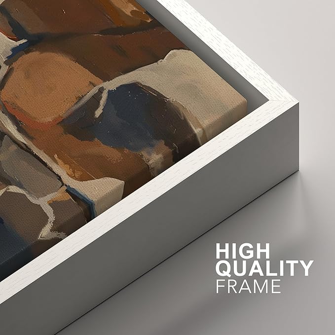 SIGNFORD Framed Canvas Print Wall Art Set Earthy Tones Abstract Layers Modern Brown and Blue Color Block Illustrations Modern Art Decorative for Living Room, Bedroom, Office - 24"x36"x2 White