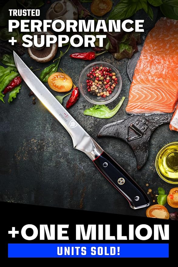 Dalstrong Boning Knife - 6 inch - Shogun Series ELITE - Damascus - AUS-10V Japanese Steel - Fillet Knife Gift - Carving, Boning, Trimming, Deboning - Black G10 Handle - Sheath Included