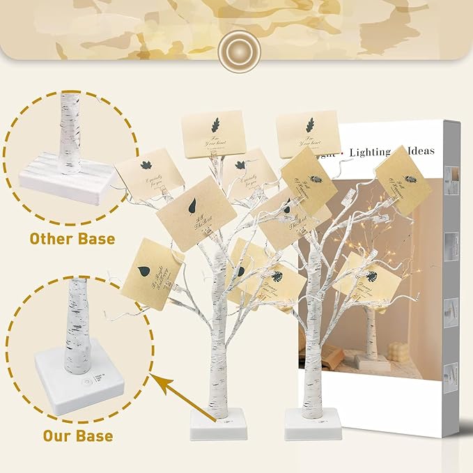 Vanthylit Money Tree Gift Holder Set of 2, 24 LED Warm White Lights Battery Powered Timer, with Clips and Greeting Cards, Gift Holder Decor for Photo Mother's Day Christmas Graduation Gifts