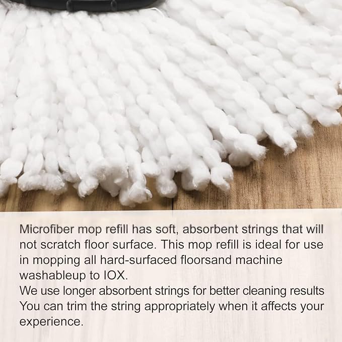 12 Pack Spin Mop Replacements Head, Mop Heads Replace Compatible for Oceda EasyWring 1 Tank System, Deep Cleaning, Microfiber Refills for Hardwood Floors Surface,with 2 Base