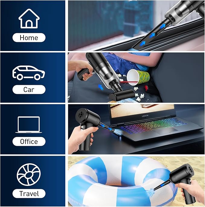 Handheld Car Vacuum Cleaner, 9000Pa Hand Held Vacuum Portable Cordless,2 in 1 Air Duster and Mini Vacuum Cleaner with LED Light, 120W High Power Small Vacuum for Car, Home, Office, Pet(Black)