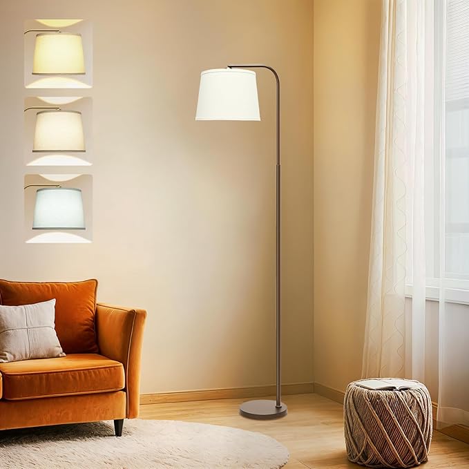 AKASUKI Floor Lamp for Living Room with 3 Color Temperatures, Foot Switch Standing Lamps for Living Room, Bedroom, Office, Arc Mordern Floor Lamp with 9W LED Bulb Included