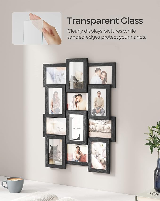 SONGMICS Collage Picture Frames, 4x6 for Wall Decor Set of 12, Multi Family Photo for Gallery Decor, Hanging Display, Assembly Required, Ink Black URPF26BK