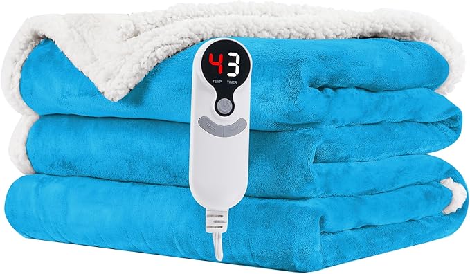 Electric Heated Blanket Full Size 72"x84" - Microplush & Sherpa Fabric Dual-Sided, 6 Heat Settings & 1-10 Hours Auto Off, Soft Warming Throw for Home or Office, Machine Washable, Ocean Breeze Blue