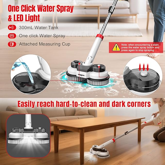 Cordless Electric Mop for Milwaukee M18 Battery (NO Battery), 2 In 1 Spin Mop & Floor Scrubber Machine with LED Light & Water Spray, 800 RPM Electric Mops for Floor Cleaning, Hardwood,Tile,Toilet,Tub