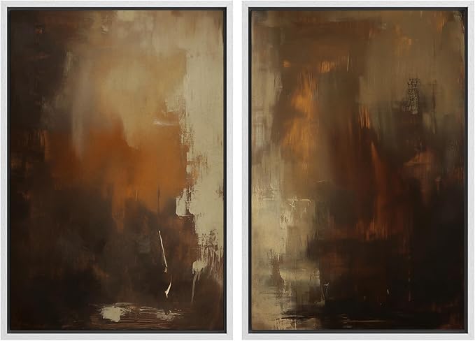 SIGNFORD Framed Canvas Print Wall Art Set Abstract Burnt Sienna and Beige Illustration Modern Art Decorative Nordic Nature for Living Room, Bedroom, Office - 24"x36"x2 White