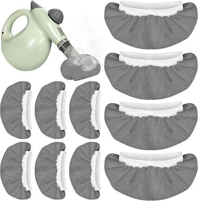 10 Pack Microfiber Cloth for Handheld Steam Shot, Steam Cleaner Accessories, Reusable Washable Steam Mop Pads Compatible with Most of Handheld Steam Shot/Cleaners (Grey)