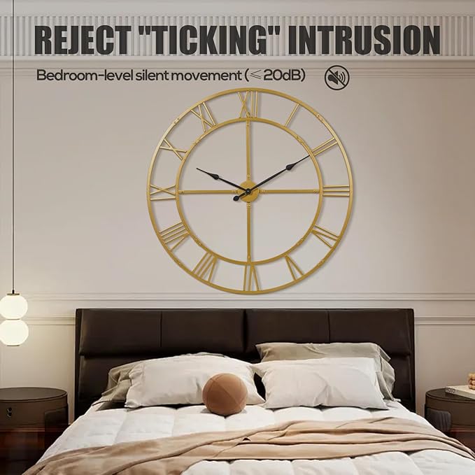 Large Wall Clock for Living Room Decor – 40 Inch Silent Non-Ticking Modern Farmhouse Wall Clock, Oversized Decorative Metal Roman Numeral Clock