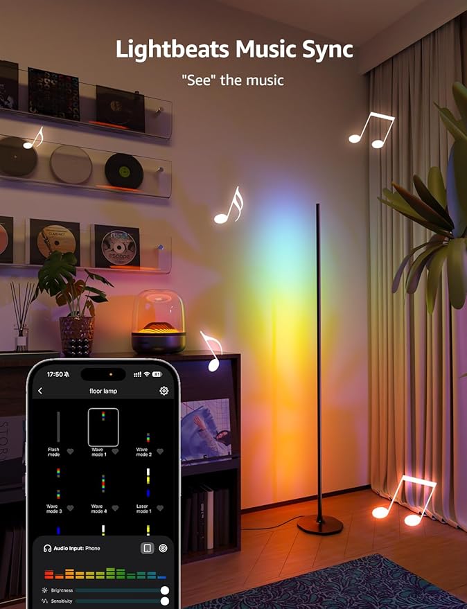 Lepro OE1 AI Floor Lamps for Living Room, Smart LED Corner Lamp with RGBW Color Changing, Alexa Compatible, AI Generated 4.0, Music Sync, Modern Standing Lights for Bedroom, No Remote, 2.4G WiFi Only