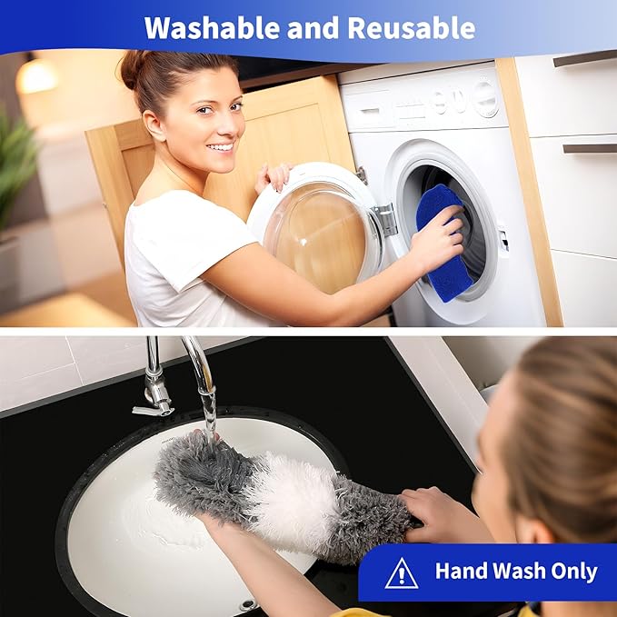 5PCS Dusters for Cleaning, Extendable Microfiber Duster with Extension Pole Up to 100'', Bendable Washable Cleaner Dusters for Cleaning Fan, High Ceiling, Blinds, Furniture, Car