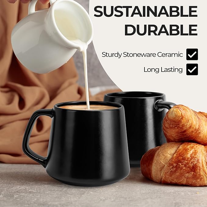 MIAMIO - Coffee Mugs Set of 4 / Large Ceramic Coffee Cups (14 oz) - Mug for Cappuccino, Tea, Espresso - Microwave and Dishwasher Safe - Luxe Collection (Black Series)