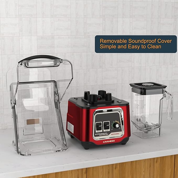 CRANDDI Professional Smoothie Blender, 2200W Commercial Soundproof Quiet blender with Removable Soundproof Shield for Crushing Ice, MilkShakes, Puree, Self-Cleaning, 50oz 110V K80 (Red)
