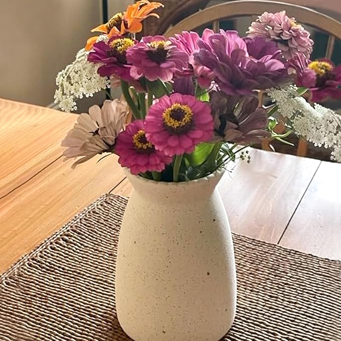 hjn White Flower Vase- Ceramic Vase for Decor, White vase for Flowers, Modern Vases for Living Room/Home Decor Accents/Entryway/Mantel/Bookshel-Frosted White