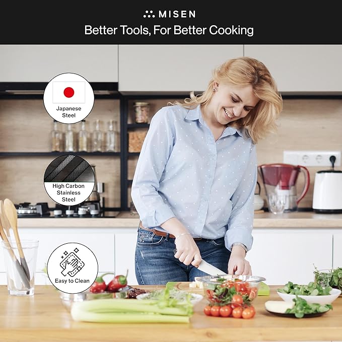 Misen 6.8" Chef Knife – High Carbon Japanese AUS-10 Stainless Steel – Hybrid German & Japanese Blade – Precision Kitchen Knife for Professionals & Home Cooks – Ultimate Cutting Performance - Gray