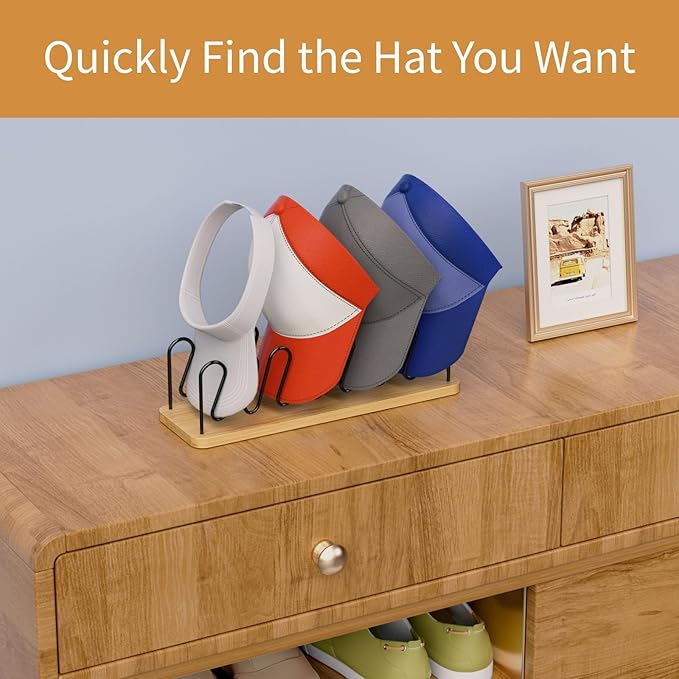 Hat Organizer for Baseball Caps 2 Pack Hat Rack for 14 Baseball Caps Wooden Hat Holder Stand Storage Display Cap Organizer for Closet Shelf