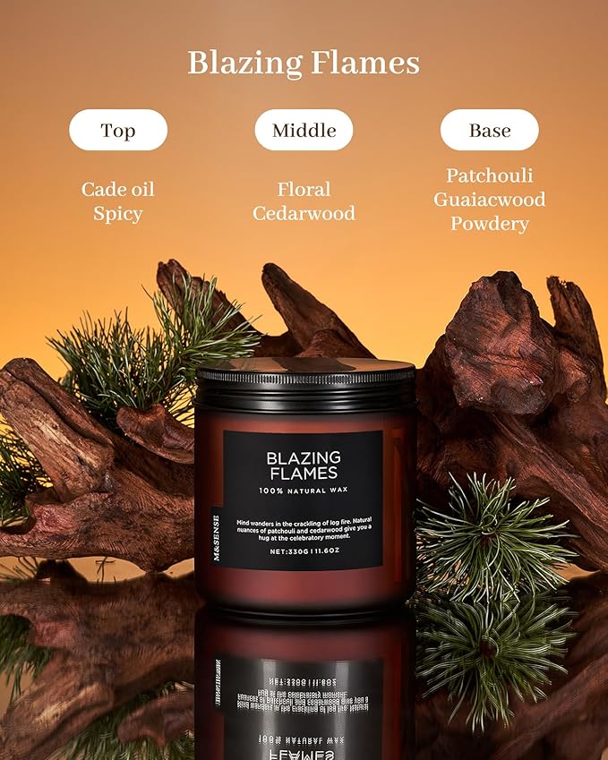 M&SENSE Blazing Flame Warm Winter Scented Candles, 11.6oz 70 Hours Long Lasting Candle for Home Decor Housewarming Gift, 2 Cotton Wick Natural Soy Wax Candle for Thanksgiving Chritsmas Holiday