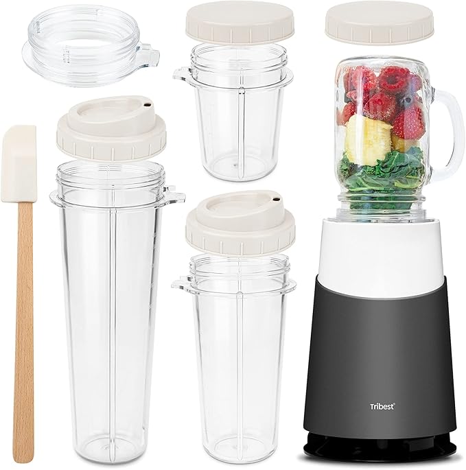 Tribest PB-430GY-A Personal Blender II, Mason Jar Ready Personal Blender with Mason Jar Mug, Gray