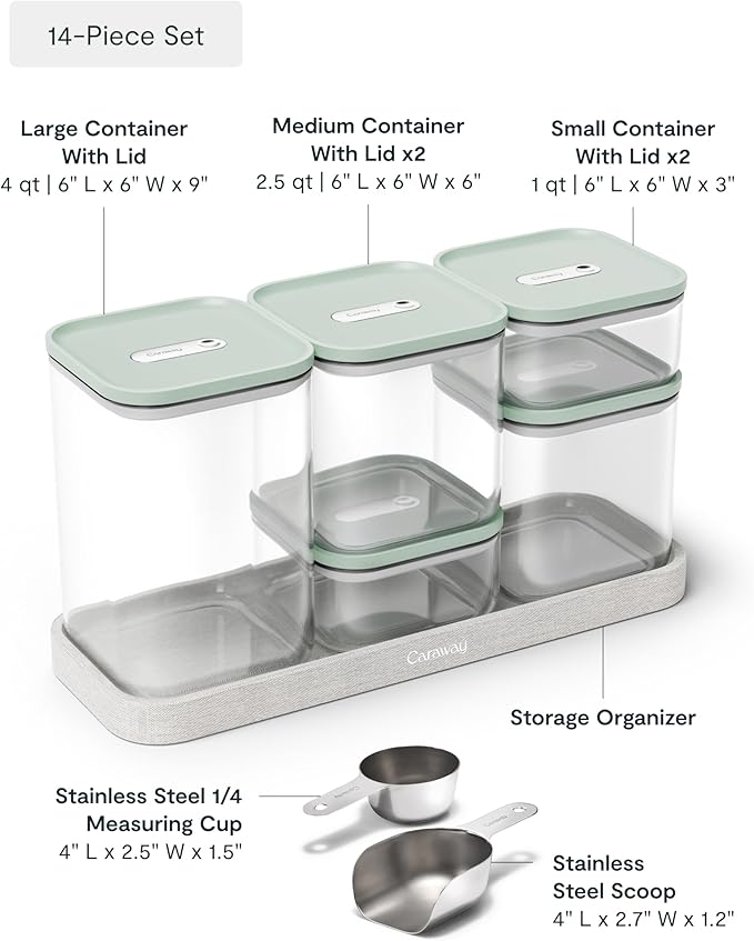Caraway 14-Piece Glass Airtight Food Storage Containers with Lids – Non-Toxic, BPA-Free Kitchen Storage Containers – Stackable, Space-Saving Airtight Containers for Dry Goods and More - Mist