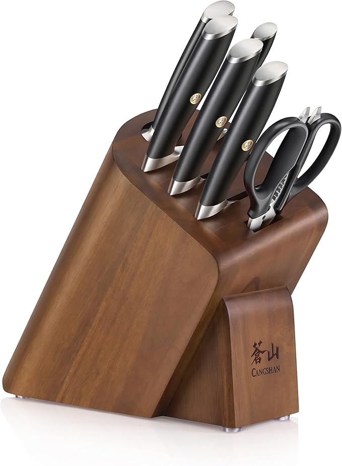 Cangshan L Series 7-Piece Cleaver Knife Block Set, Forged German Steel, Black, 1027112