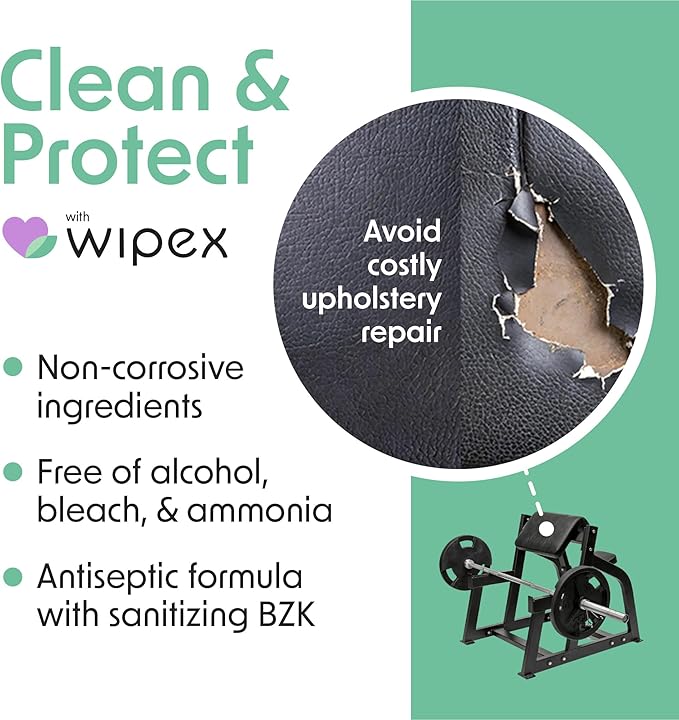 Wipex Yoga Mat Cleaner Gym Wipes - Plant-Based Lemongrass, Eucalyptus & Vinegar Wipes for Fitness Equipment & All Purpose Gym Cleaning - Safe for Peloton Bikes & Treadmills - 400 Count