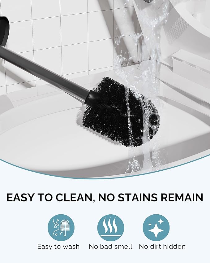 Toilet Brush and Holder Set, Stainless Steel Toilet Bowl Brush with Lid, Rust Proof Toilet Cleaner Brush with Caddy, Durable Bristles, Splash Proof, Ideal for Bathroom(1 Pack, Matte Black)