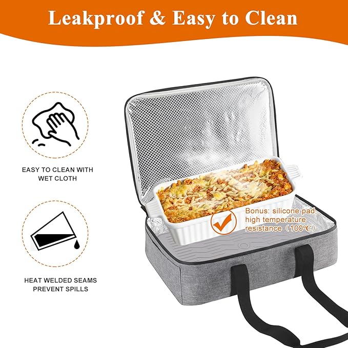 Insulated Casserole Carrier for Hot or Cold Food, Fits 8"-15" Baking Dish,Thermal Food Carrier Bag, Lasagna Lugger Tote for Potluck Parties/Picnic/Cookouts/Lunch, Grey,2 Pack